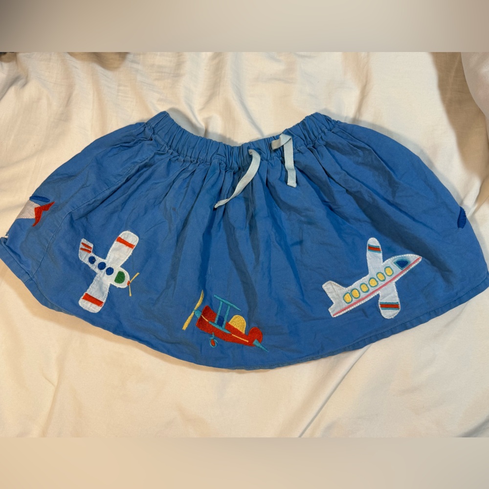 Sky Blue Kids Skirt with Airplane Embroidery